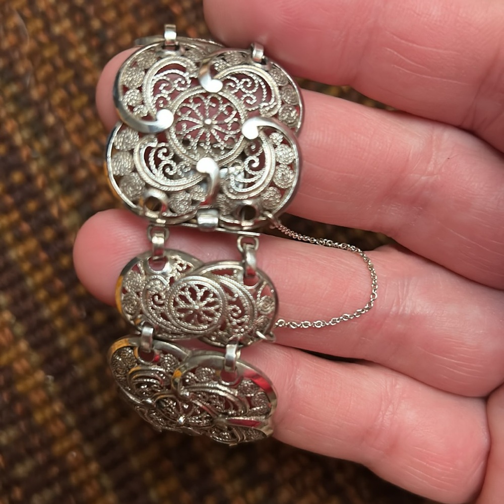 Vintage/Antique Wide Filigree Bracelet,Ornate Bracelet Silver - Picture 3 of 6